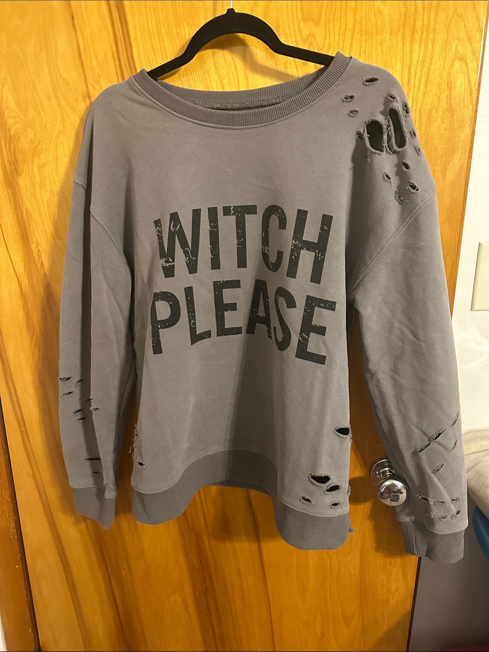 Kittenish Witch Please Distressed Crewneck
